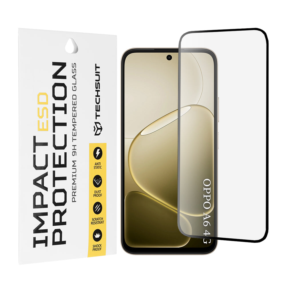 Techsuit védőfólia Oppo A6x 4G / A6x / A6 4G készülékhez, Edzett üveg, Teljes ragasztás, Fekete