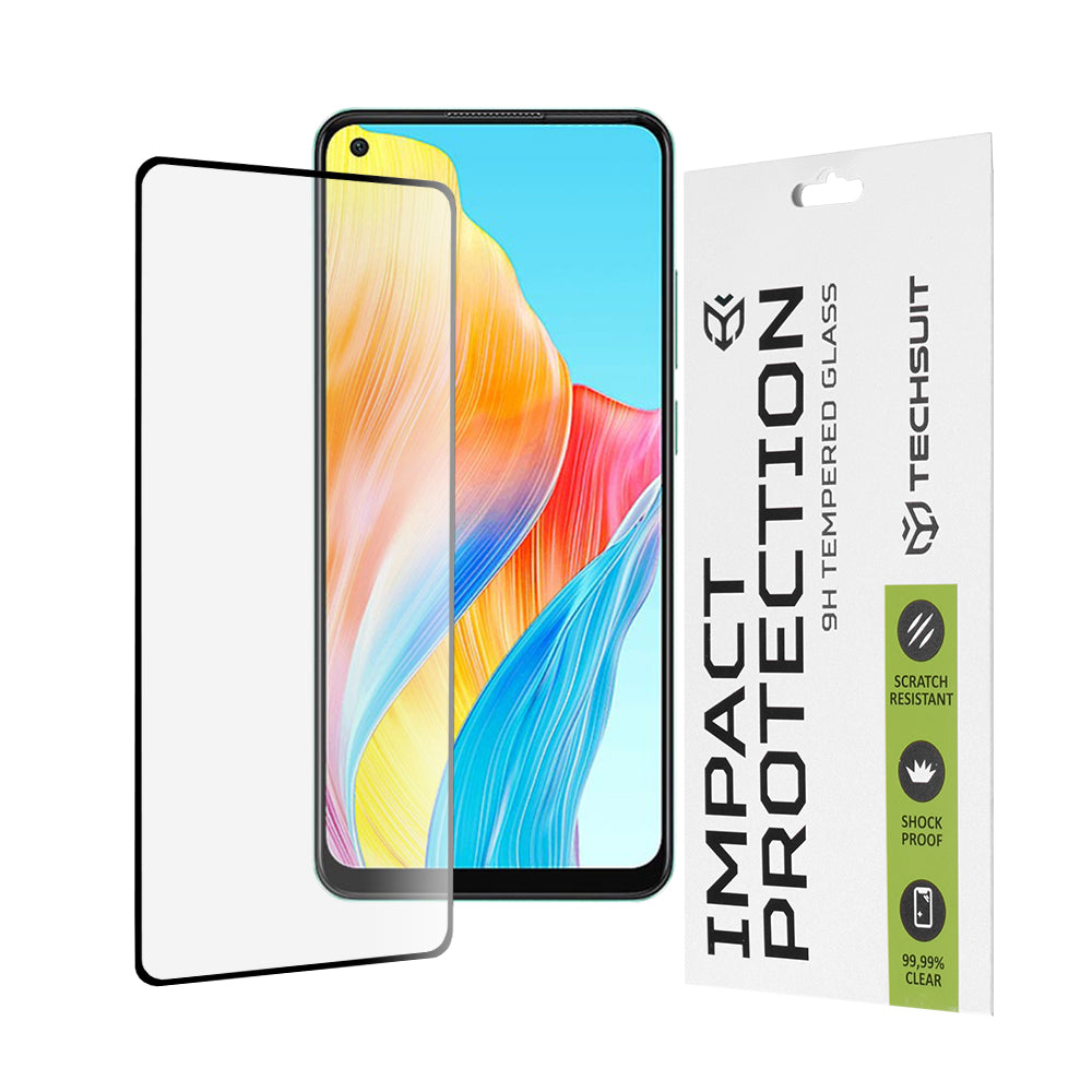 Techsuit képernyővédő fólia Oppo A78 4G-hez, edzett üveg, teljes ragasztó, 111D, fekete