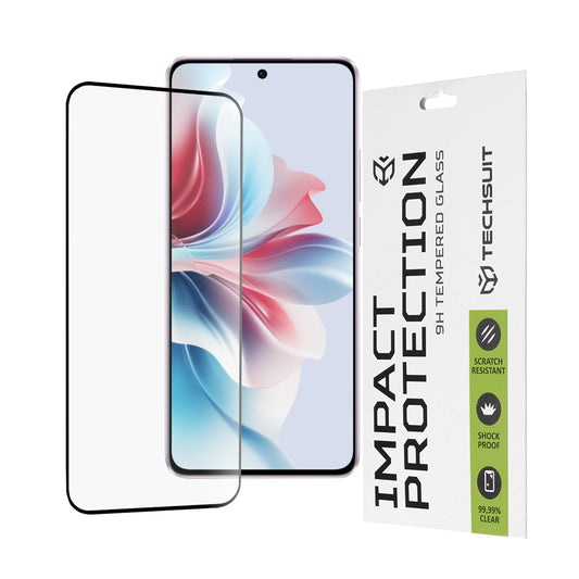 Techsuit képernyővédő fólia Oppo Reno11 F-hez, edzett üveg, teljes ragasztó, 111D, fekete