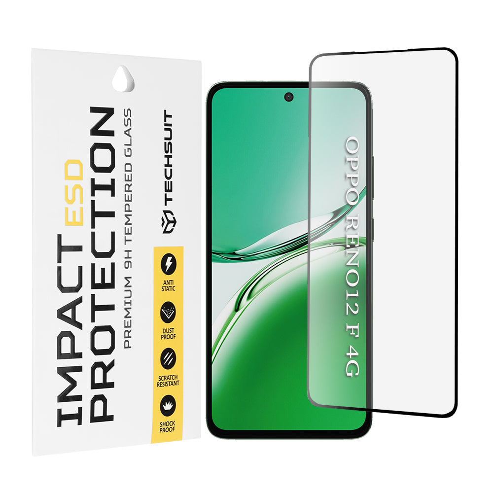 Techsuit képernyővédő fólia Oppo Reno12 FS 5G / Reno12 FS 4G / Reno12 F 4G / Reno12 F készülékekhez, edzett üveg, teljes ragasztó, fekete
