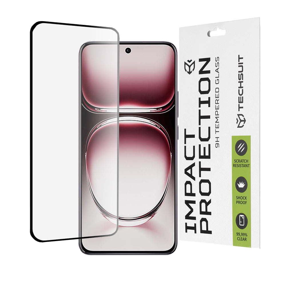 Techsuit képernyővédő fólia Oppo Reno12 Pro-hoz, edzett üveg, teljes ragasztó, 111D, fekete