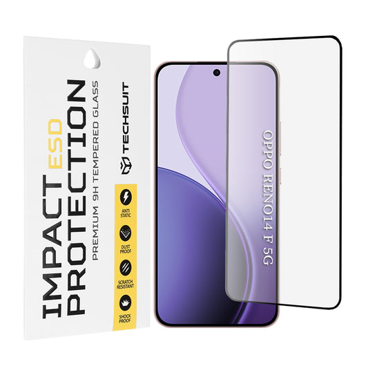 Techsuit képernyővédő fólia Oppo Reno14 FS 5G / Reno14 F készülékhez, edzett üveg, teljes ragasztó, fekete