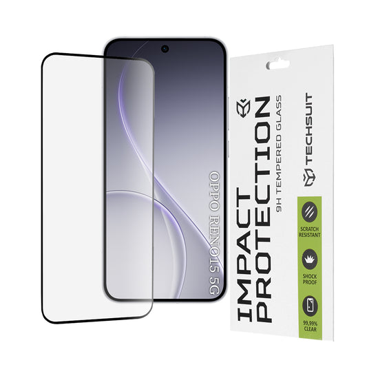 Techsuit képernyővédő fólia Oppo Reno15-höz, Edzett üveg, Teljes ragasztás, 111D, Fekete