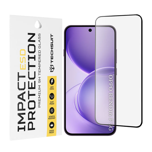 Techsuit képernyővédő fólia Oppo Reno16 F / Reno16 FS készülékhez, edzett üveg, teljes ragasztó, fekete