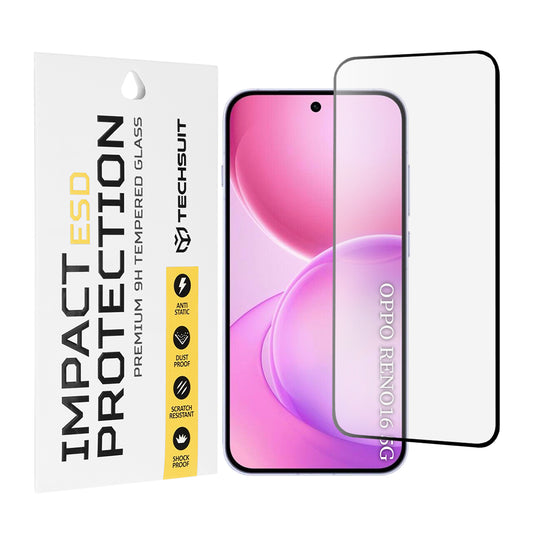 Techsuit képernyővédő fólia Oppo Reno16 / Reno16 Pro készülékhez, edzett üveg, teljes ragasztó, fekete