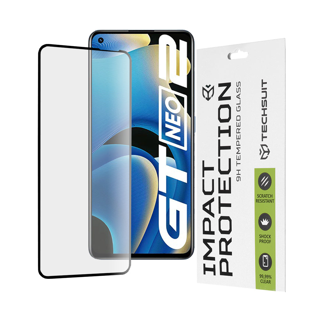 Techsuit képernyővédő fólia Realme GT Neo 3T / GT2 / GT Neo2 készülékekhez, edzett üveg, teljes ragasztó, 111D, fekete