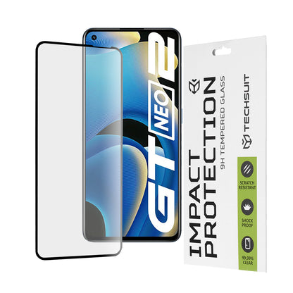 Techsuit képernyővédő fólia Realme GT Neo 3T / GT2 / GT Neo2 készülékekhez, edzett üveg, teljes ragasztó, 111D, fekete