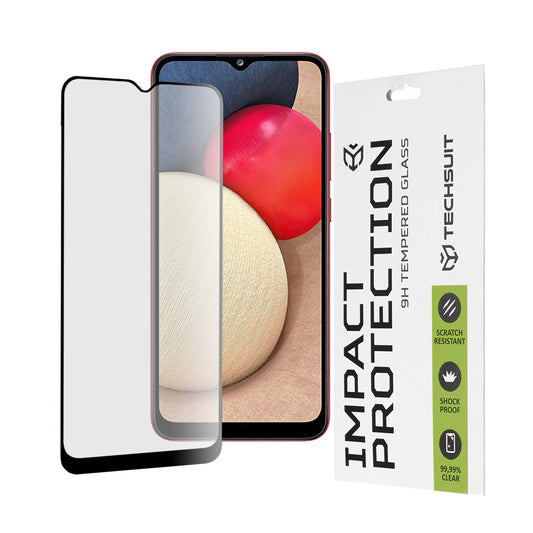 Techsuit képernyővédő fólia Samsung Galaxy A04e A042 / M04 M045 / A03 A035 / A03 Core A032 készülékekhez, edzett üveg, teljes ragasztó, 111D, fekete