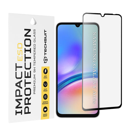 Techsuit képernyővédő fólia Samsung Galaxy A05s A057 készülékhez, edzett üveg, teljes ragasztó, fekete