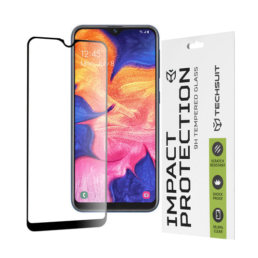 Techsuit képernyővédő fólia Samsung Galaxy A10e A102 / A20e A202 készülékhez, edzett üveg, teljes ragasztó, 111D, fekete