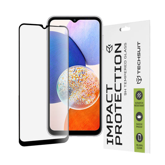 Techsuit képernyővédő fólia Samsung Galaxy A14 A145 / A14 5G A146 készülékhez, edzett üveg, teljes ragasztó, 111D, fekete