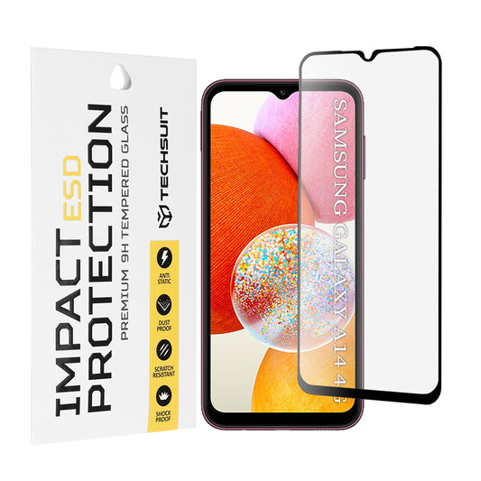 Techsuit képernyővédő fólia Samsung Galaxy A14 A145 / A14 5G A146 készülékhez, edzett üveg, teljes ragasztó, fekete