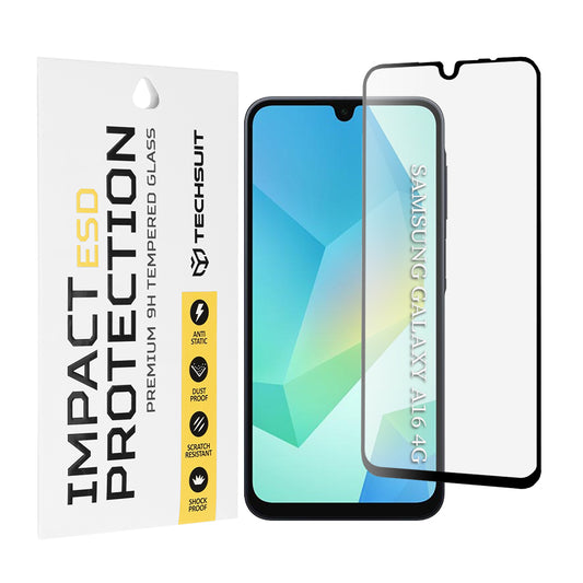 Techsuit képernyővédő fólia Samsung Galaxy A17 4G / A17 5G / A16 5G A166 / A16 4G A165 készülékekhez, edzett üveg, teljes ragasztó, fekete