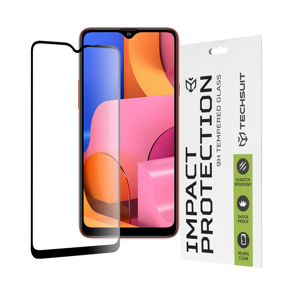 Techsuit képernyővédő fólia Samsung Galaxy A20s A207 készülékhez, edzett üveg, teljes ragasztó, 111D, fekete