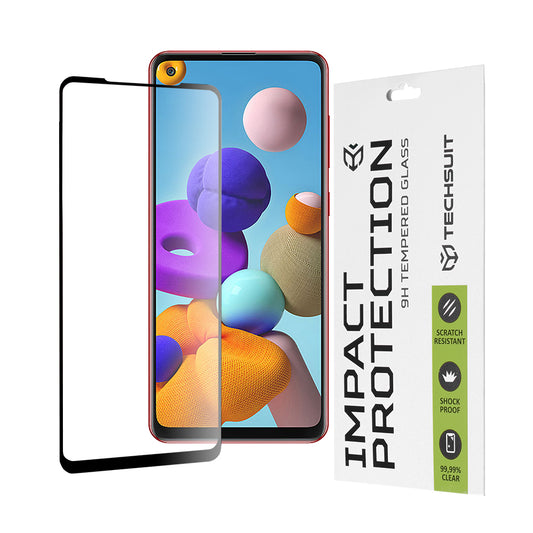 Techsuit képernyővédő fólia Samsung Galaxy A21s A217 / A21 A215 készülékhez, edzett üveg, teljes ragasztó, 111D, fekete