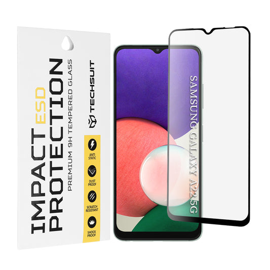 Techsuit képernyővédő fólia Samsung Galaxy A22 5G A226-hoz, edzett üveg, teljes ragasztó, fekete