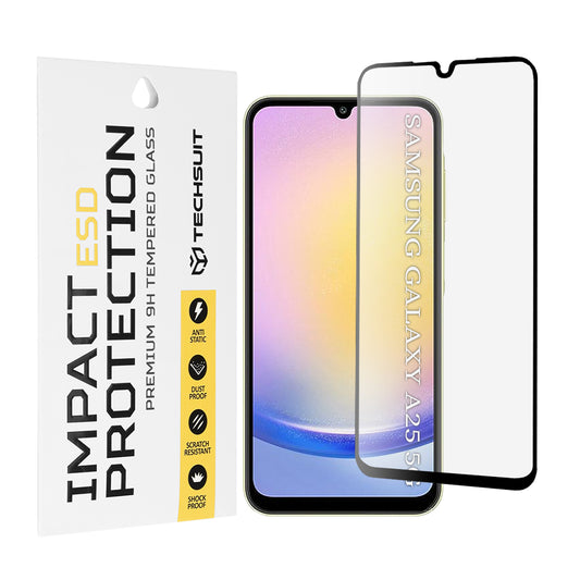 Techsuit képernyővédő fólia Samsung Galaxy A25 A256-hoz, edzett üveg, teljes ragasztó, fekete