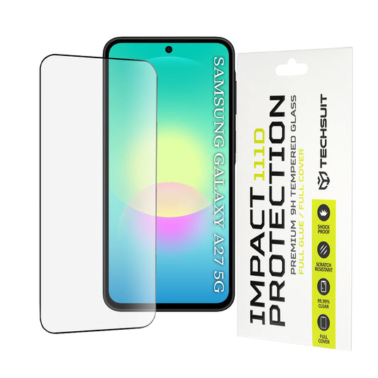 Techsuit képernyővédő fólia Samsung Galaxy A27 5G-hez, edzett üveg, teljes ragasztó, 111D, fekete