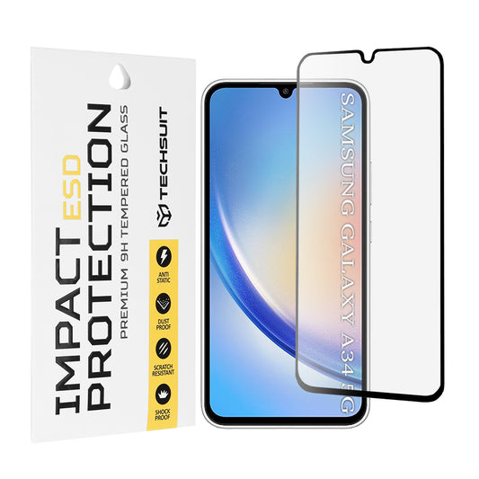 Techsuit képernyővédő fólia Samsung Galaxy A34 A346-hoz, edzett üveg, teljes ragasztó, fekete