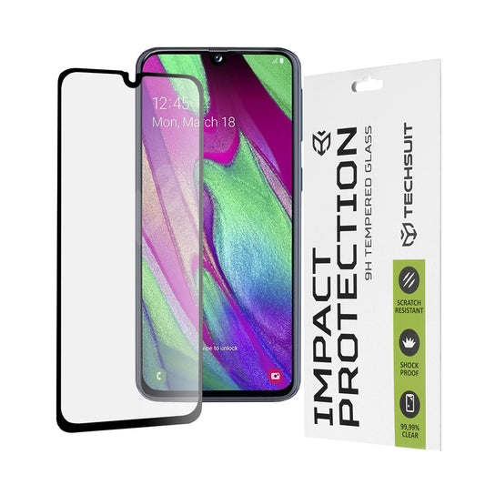 Techsuit képernyővédő fólia Samsung Galaxy A40 A405 készülékhez, edzett üveg, teljes ragasztó, 111D, fekete