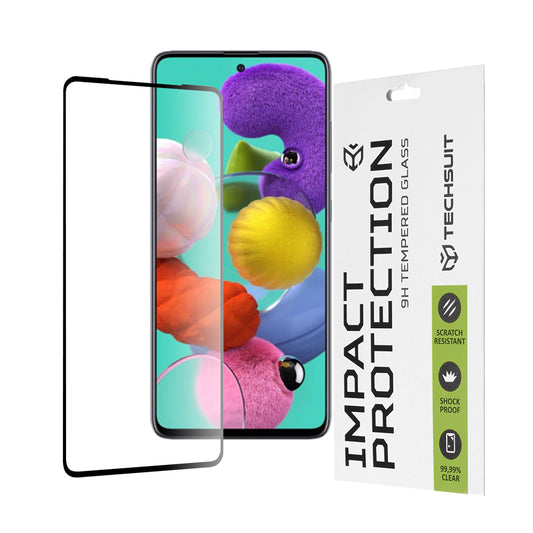 Techsuit képernyővédő fólia Samsung Galaxy A51 5G A516 / A51 A515 készülékhez, edzett üveg, teljes ragasztó, 111D, fekete