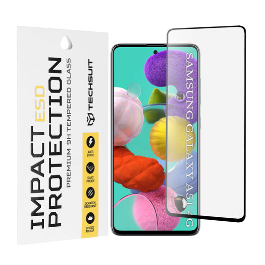 Techsuit képernyővédő fólia Samsung Galaxy A51 5G A516 / A51 A515 készülékhez, edzett üveg, teljes ragasztó, fekete