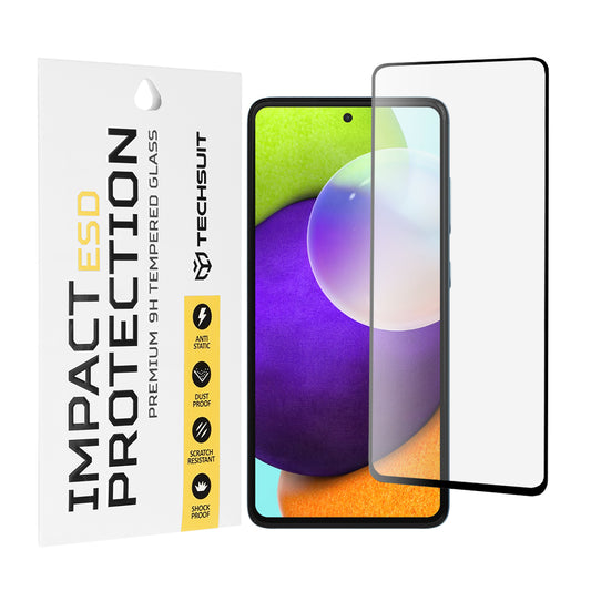 Techsuit képernyővédő fólia Samsung Galaxy A52s 5G A528 / A52 5G A526 / A52 A525 készülékekhez, edzett üveg, teljes ragasztó, fekete