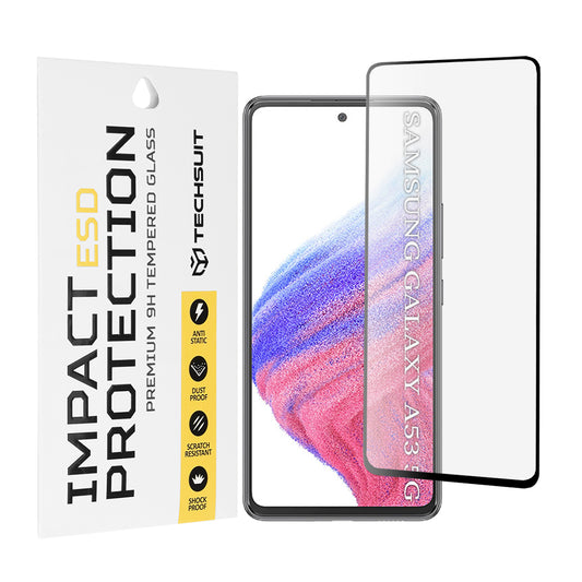 Techsuit képernyővédő fólia Samsung Galaxy A53 5G A536-hoz, edzett üveg, teljes ragasztó, fekete