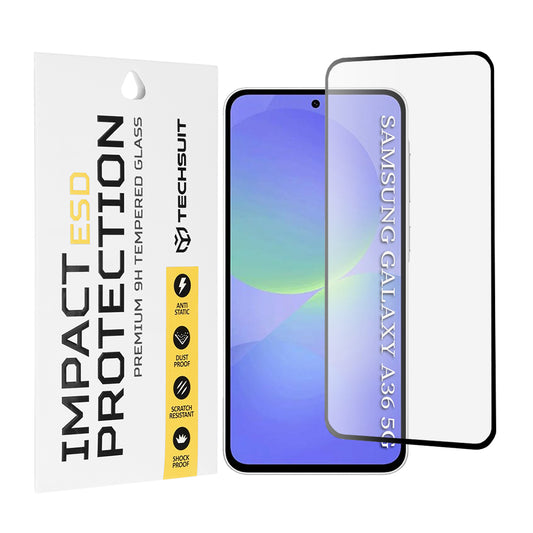 Techsuit képernyővédő fólia Samsung Galaxy A56 A566 / A36 A366 készülékhez, edzett üveg, teljes ragasztó, fekete