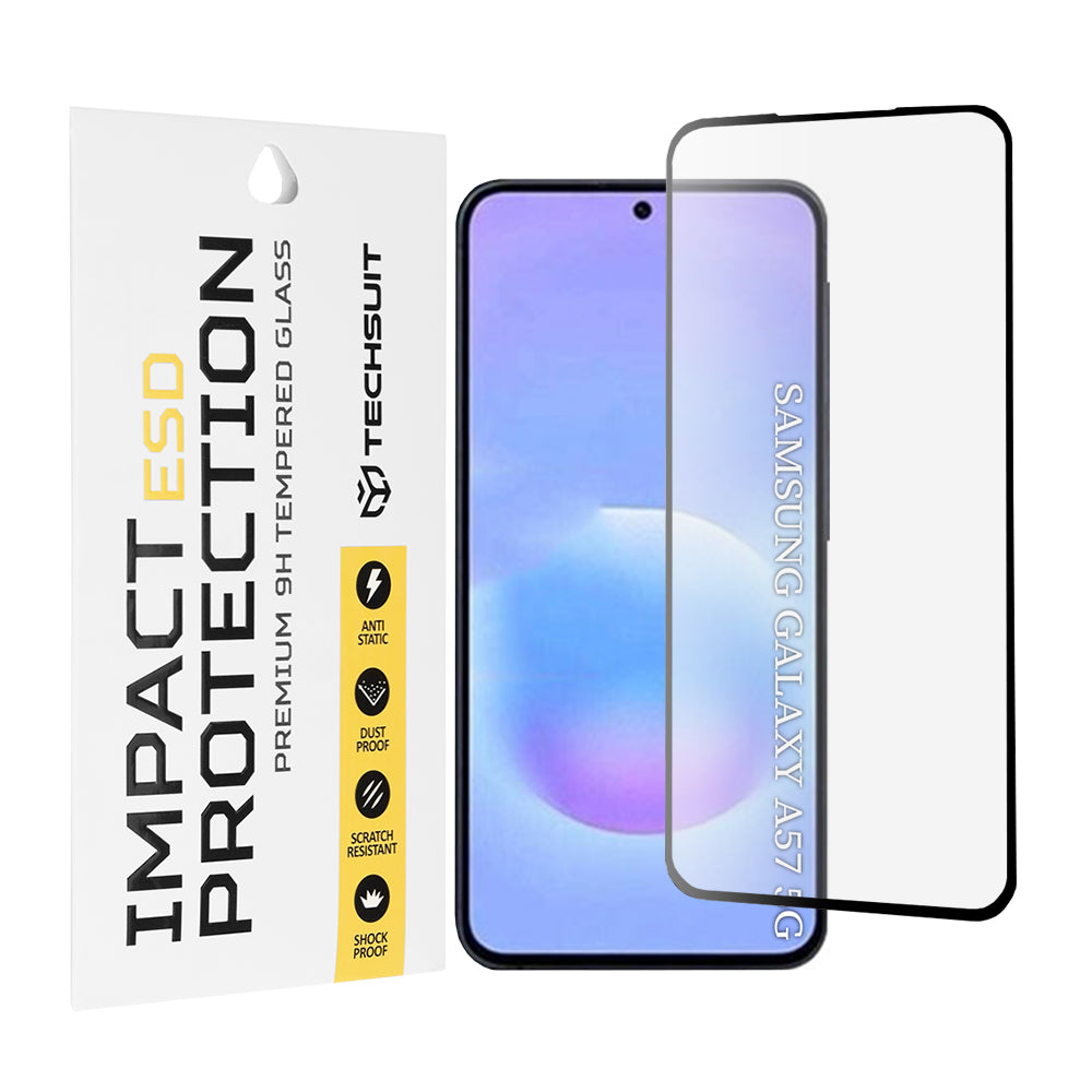 Techsuit képernyővédő fólia Samsung Galaxy A57 5G-hez, Edzett üveg, Teljes ragasztás, Fekete