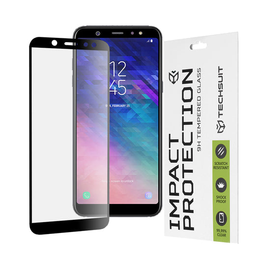 Techsuit képernyővédő fólia Samsung Galaxy A6 Plus (2018) A605 készülékhez, edzett üveg, teljes ragasztó, 111D, fekete