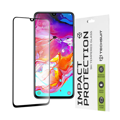Techsuit képernyővédő fólia Samsung Galaxy A70s A707 / A90 5G A908 / A70 A705 készülékekhez, edzett üveg, teljes ragasztó, 111D, fekete