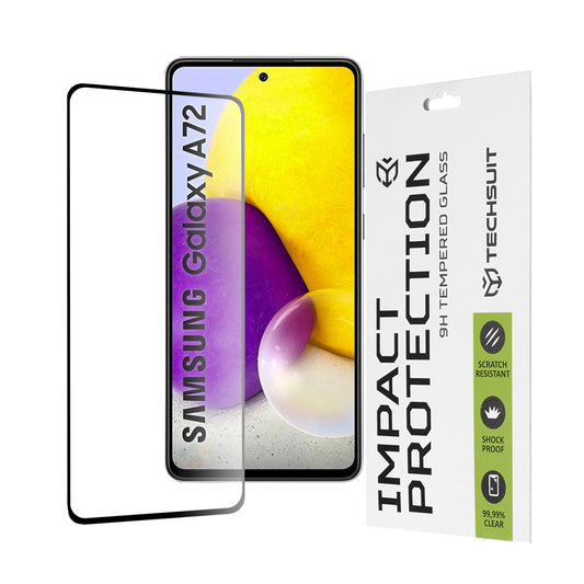 Techsuit Screen Protector Film for Samsung Galaxy A72 A725 / A72 5G A726, Tempered Glass, Full Glue, 111D, Black