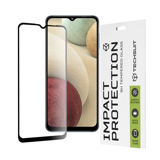 Techsuit képernyővédő fólia Samsung Galaxy F12 F127 / A12 Nacho A127 / M02 M022 / M12 M127 készülékekhez, edzett üveg, teljes ragasztó, 111D, fekete