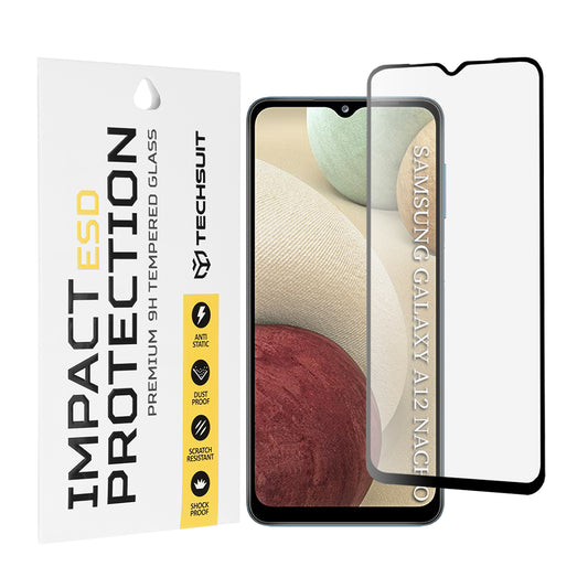 Techsuit képernyővédő fólia Samsung Galaxy F12 F127 / A12 Nacho A127 / M02 M022 / M12 M127 készülékekhez, edzett üveg, teljes ragasztó, fekete