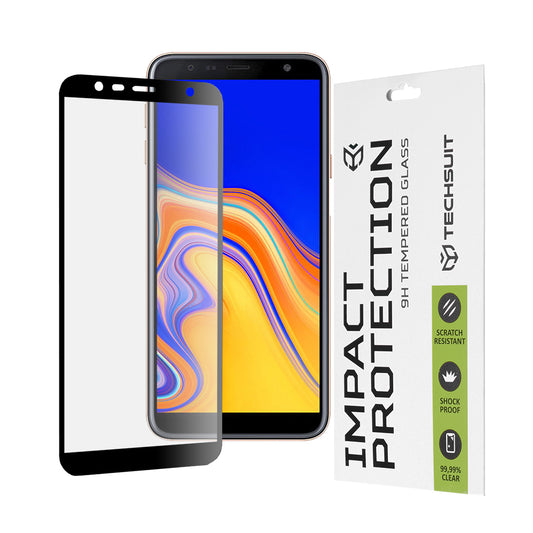 Techsuit képernyővédő fólia Samsung Galaxy J6+ J610 / J4 Plus (2018) J415 készülékhez, edzett üveg, teljes ragasztó, 111D, fekete