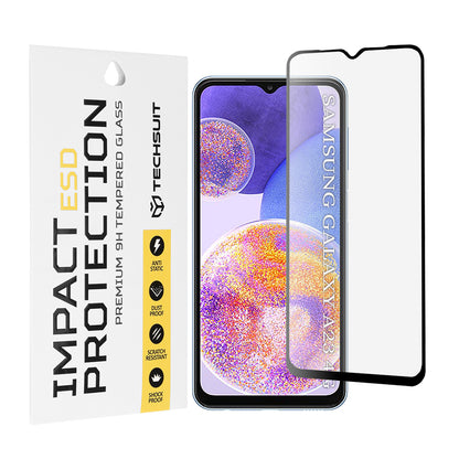Techsuit képernyővédő fólia Samsung Galaxy M13 M135 / F13 E135 / A23 5G A236 / A23 A235 / M23 M236 készülékekhez, edzett üveg, teljes ragasztó, fekete