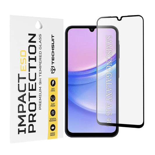 Techsuit képernyővédő fólia Samsung Galaxy M15 / A15 5G A156 / A15 A155 készülékhez, edzett üveg, teljes ragasztó, fekete