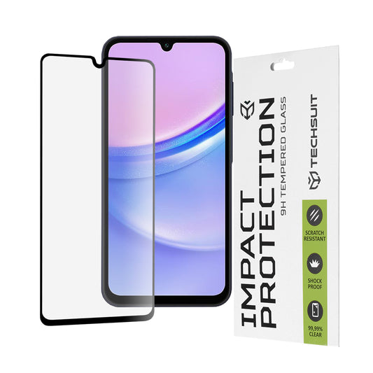 Techsuit képernyővédő fólia Samsung Galaxy M15 / A15 5G A156 / A15 A155 / A25 A256 készülékekhez, edzett üveg, teljes ragasztó, 111D, fekete