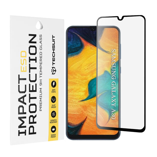 Techsuit képernyővédő fólia Samsung Galaxy M31 M315 / M21 M215 / A50s A507 / A30s A307 / M30s M307 készülékekhez, edzett üveg, teljes ragasztó, fekete