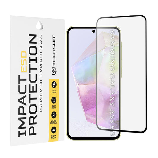 Techsuit képernyővédő fólia Samsung Galaxy M35 / A55 5G A556 / A35 5G A356 készülékekhez, edzett üveg, teljes ragasztó, fekete