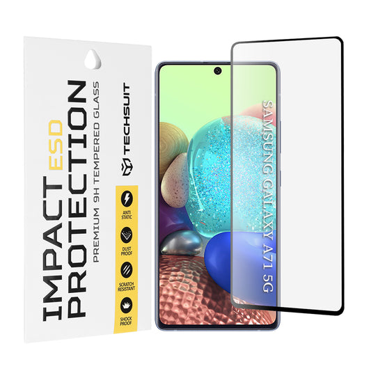 Techsuit képernyővédő fólia Samsung Galaxy M51 M515 / A71 5G A716 / Note10 Lite N770 / A71 A715 készülékekhez, edzett üveg, teljes ragasztó, fekete