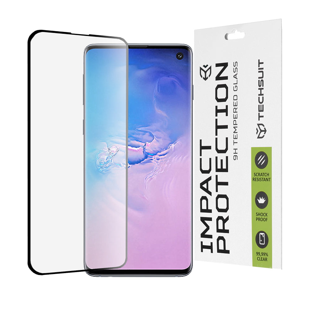 Techsuit képernyővédő fólia Samsung Galaxy S10 G973-hoz, edzett üveg, teljes ragasztó, 111D, fekete