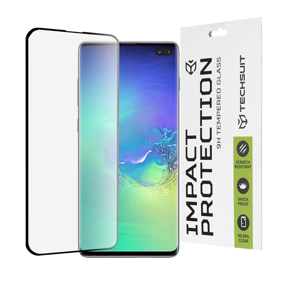 Techsuit képernyővédő fólia Samsung Galaxy S10+ G975 készülékhez, edzett üveg, teljes ragasztó, 111D, fekete