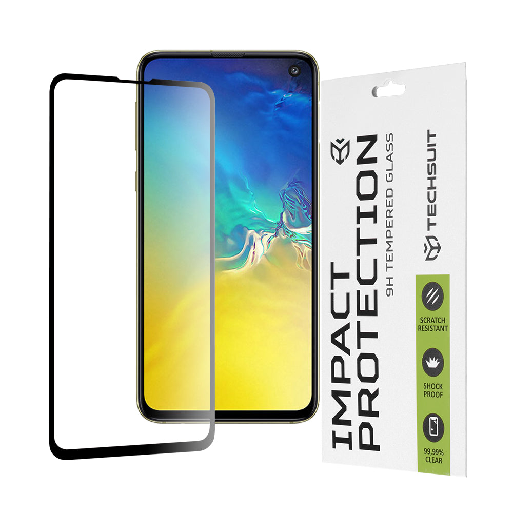 Techsuit képernyővédő fólia Samsung Galaxy S10e G970-hez, edzett üveg, teljes ragasztó, 111D, fekete