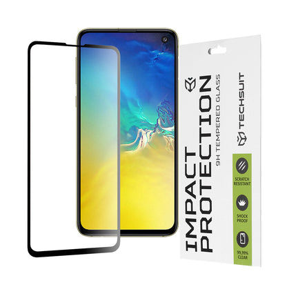 Techsuit képernyővédő fólia Samsung Galaxy S10e G970-hez, edzett üveg, teljes ragasztó, 111D, fekete
