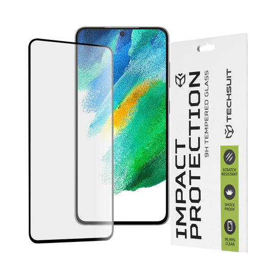Techsuit képernyővédő fólia Samsung Galaxy S21 FE 5G G990-hez, edzett üveg, teljes ragasztó, 111D, fekete