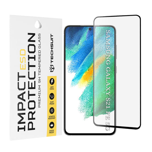 Techsuit képernyővédő fólia Samsung Galaxy S21 FE 5G G990-hez, edzett üveg, teljes ragasztó, fekete