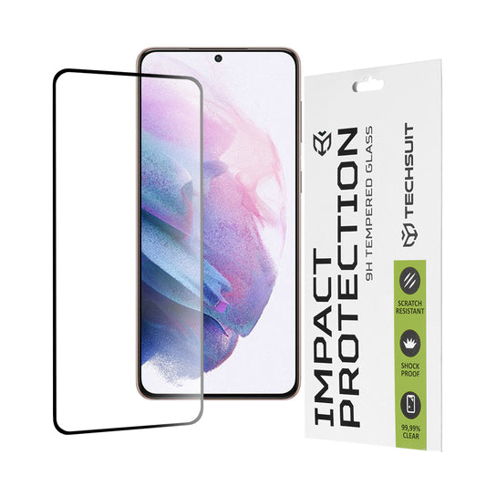 Techsuit képernyővédő fólia Samsung Galaxy S21+ 5G G996-hoz, edzett üveg, teljes ragasztó, 111D, fekete