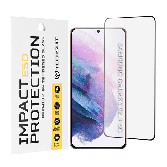 Techsuit képernyővédő fólia Samsung Galaxy S21+ 5G G996-hoz, edzett üveg, teljes ragasztó, fekete